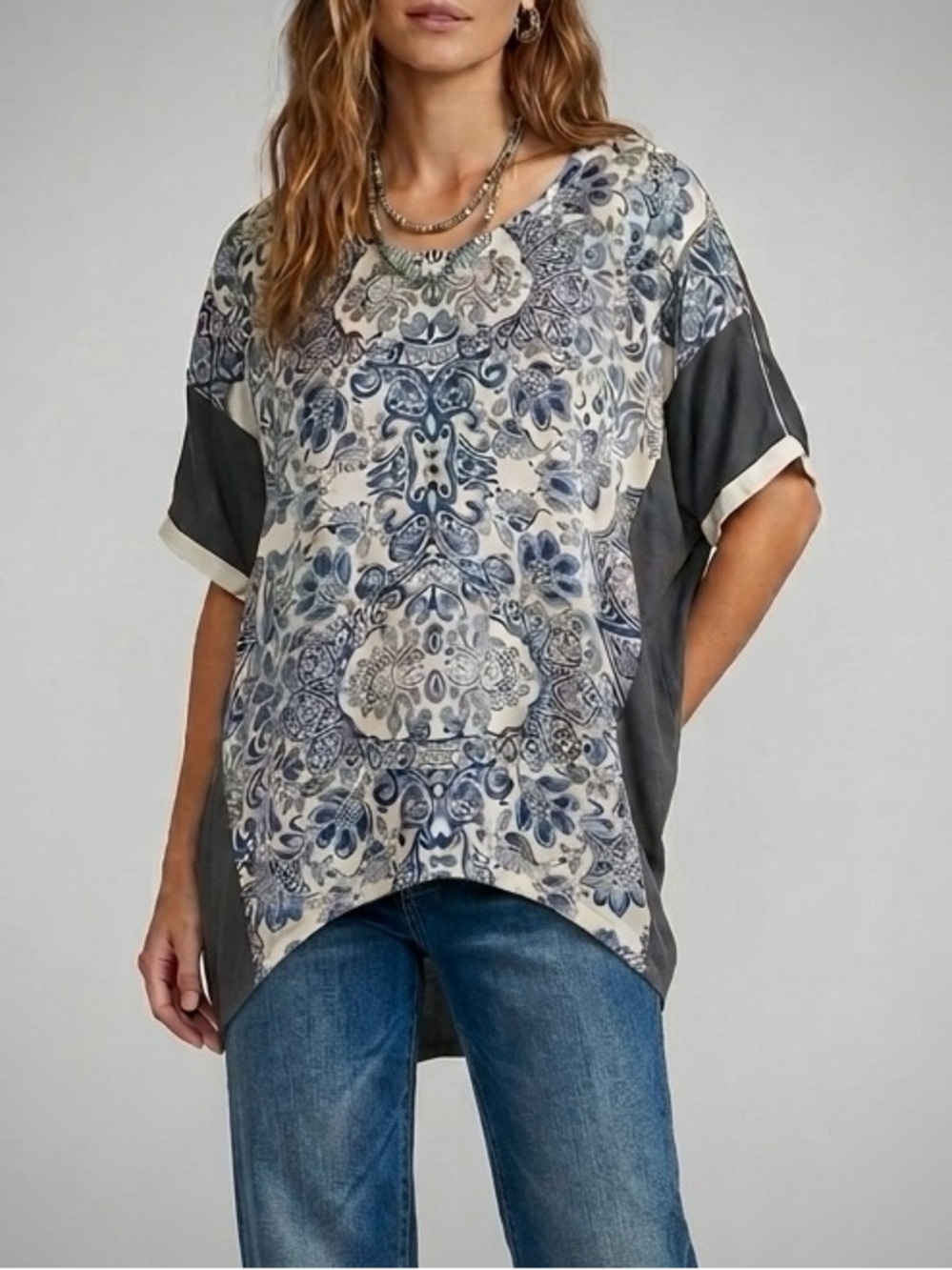 Johnny Was Biya Blue Paisley Medallion Boho Poncho Tunic Size M